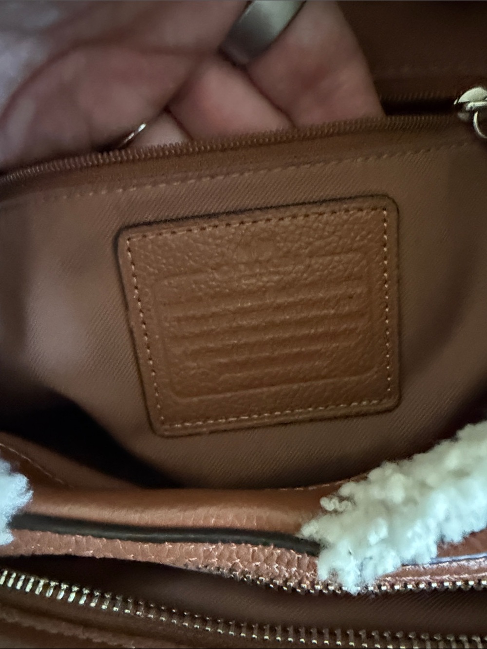 Coach Chestnut Leather Hobo with Cream Shearling Trim - Picture 7 of 13